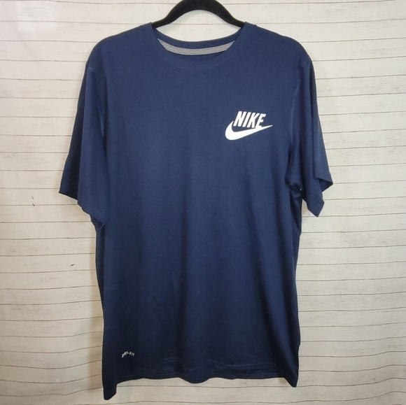 NIKE DRI FIT DARK BLUE SHORT SLEEVE SHIRT, SZ LARGE - Picture 1 of 8